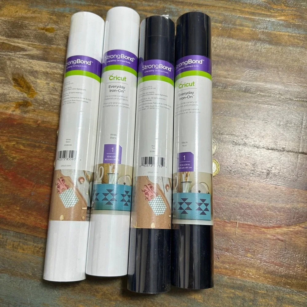 Cricut Everyday Iron-On Vinyl Bundle 4 Rolls Black and White 12x24 StrongBond
